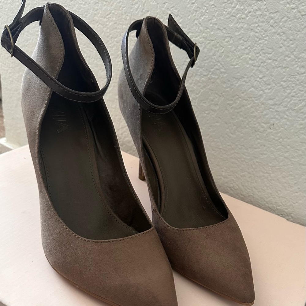 Elegant Taupe Ankle Strap Heels